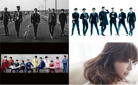 (写真左上より時計回りに)BIGBANG、三代目 J Soul Brothers、浜崎あゆみ、SUPER JUNIOR