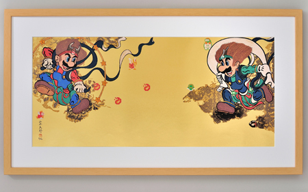 マリオ&ルイージ図屏風木版画額装 (C) Nintendo, 作 山本太郎　 2015年